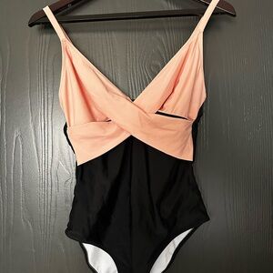 Chic Coral and Black One-Piece Swimsuit